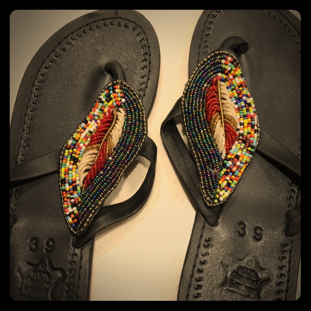 Authentic  Black Leather African Sandals